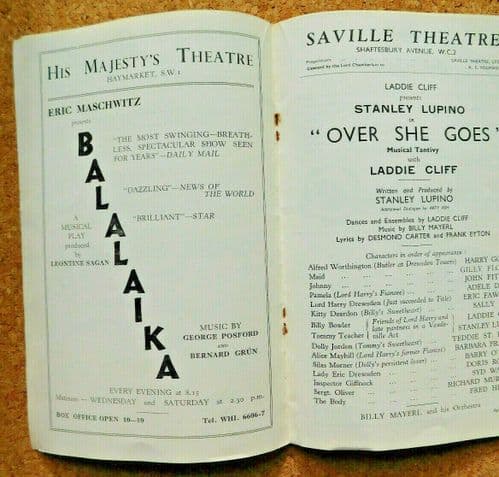 Over She Goes theatre programme 1937 musical tantivy Stanley Lupino hunting play